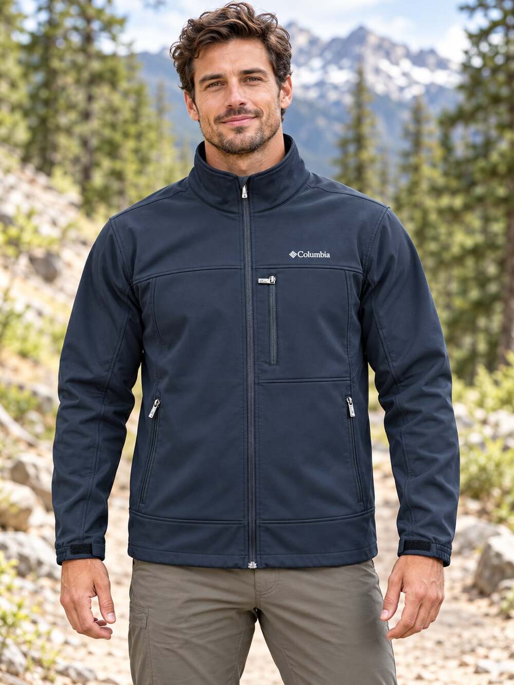 Columbia Men’s Softshell Jacket Black Fleece Lined Full Zip Size L